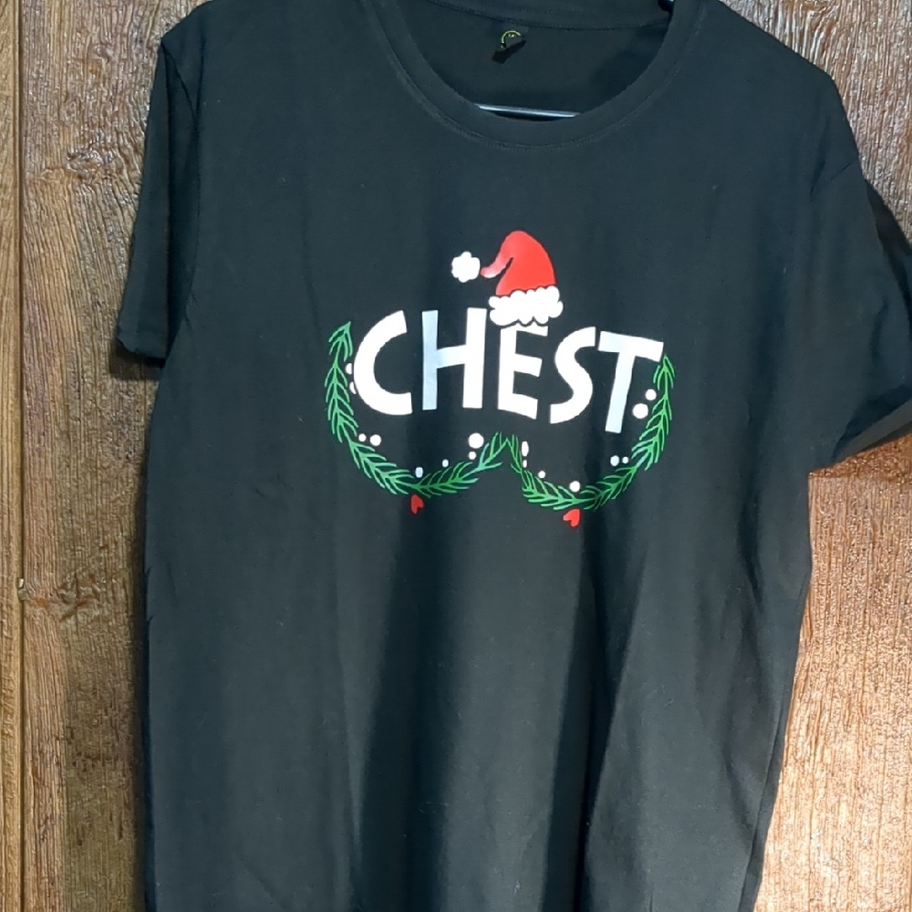 Black Christmas Chest Santa Hat Women Graphic T-Shirt
